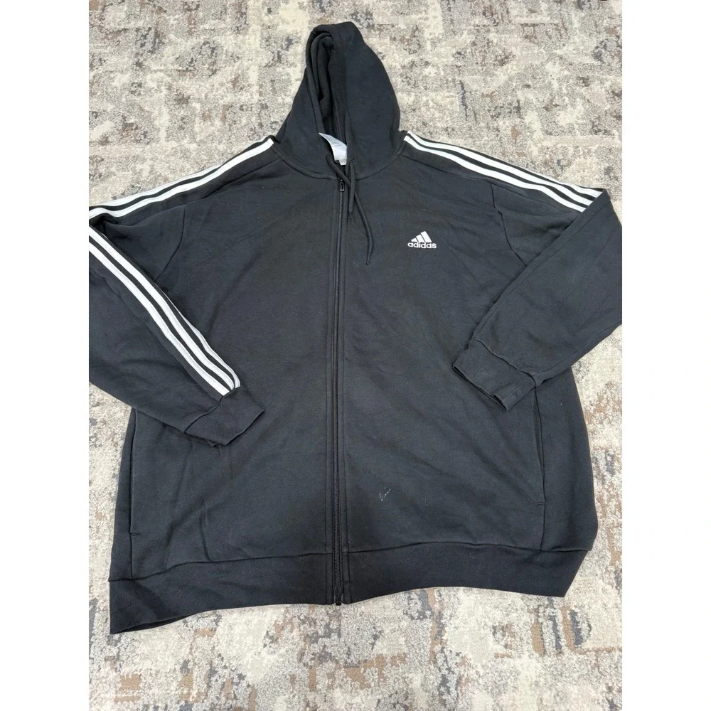 Adidas Essentials 3-Stripes Full Zip‎ Hoodie Black White Mens 2XL IB4029